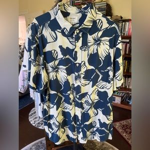 Goya Lightweight Rayon Short Sleeve Hawaiian Print Shirt, Blue and White